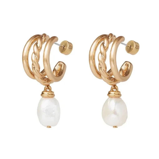 Cypriot Twist Pearl Chain Pendant Necklace and Triple-Hoop Earrings Set*The Met Store Sale