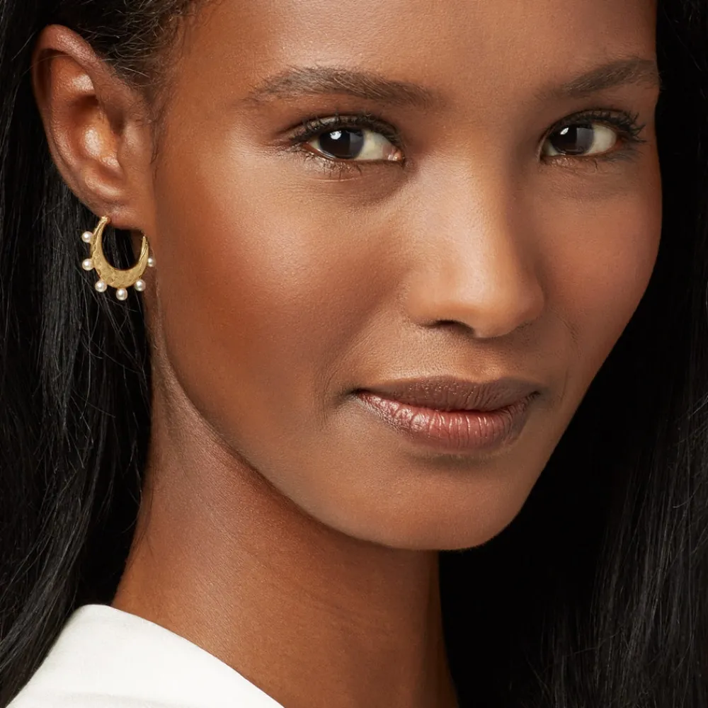 Hammered Crescent Pearl Hoop Earrings*The Met Store Cheap